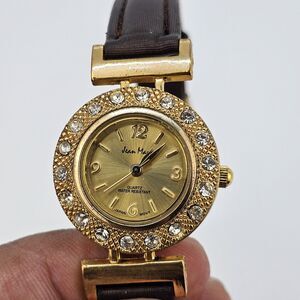 Jean Marc Women's Watch 26MM Gold Dial Brown Leather Band Up to 6.5" New Battery